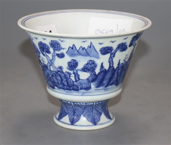 A Chinese blue and white stem cup height 10cm